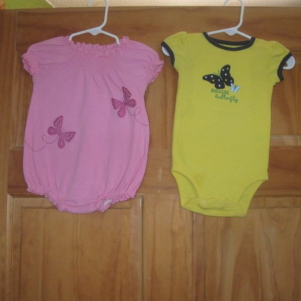 5/$20 Girls Pink Romper/Yellow Bodysuit Bundle